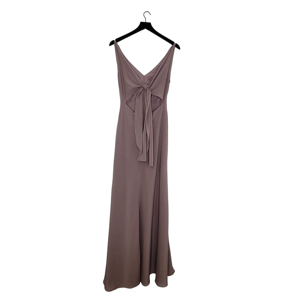 Jenny Yoo Dani Gown 4 Purple Fig Long V-Neck Cut Out Chiffon Bridesmaid Wedding - Picture 3 of 10